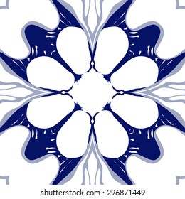 Circular seamless  pattern of stylized flower, spots,hole, copy space. Hand drawn.