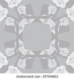 Circular seamless  pattern of stylized flower, ellipses, spots, hole, copy space. Hand drawn.