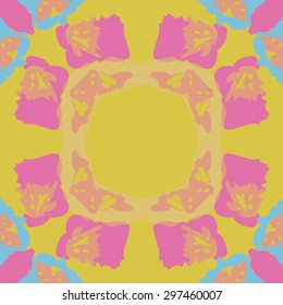 Circular seamless  pattern of stylized flower, ellipses, spots, hole, copy space. Hand drawn.