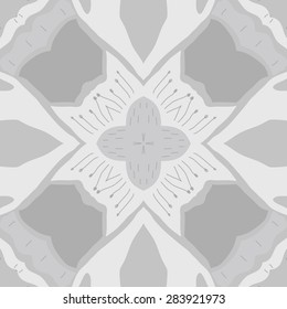 Circular  seamless pattern of  stylized flowers, doodles, stamens, cross. Hand drawn.