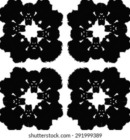 Circular seamless  pattern of stylized flowers, spots, waves, stamens. Hand drawn.