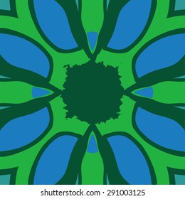 Circular seamless pattern of   stylized flower,spots, waves, hole, copy space. Hand drawn.