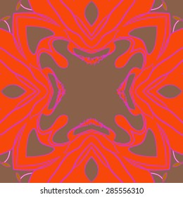 Circular  seamless pattern of stylized flower,stamens, stripes, spots, wave, copy space. Hand drawn.