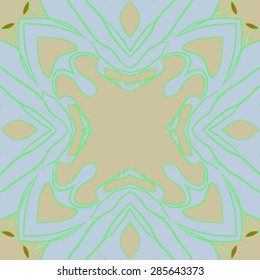 Circular  seamless pattern of stylized flower,stamens, stripes, spots, wave, copy space. Hand drawn.