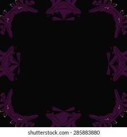 Circular  seamless pattern of stylized flower,stamens, stripes, spots,hole, copy space. Hand drawn.