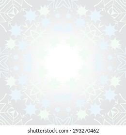 Circular seamless  pattern of winter motif, snowflakes, spots, waves,  stars, copy space. Handmade, hand drawn.
