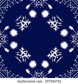 Circular seamless  pattern of winter motif, snowflakes ,stars, spot,wave, copy space. Handmade.