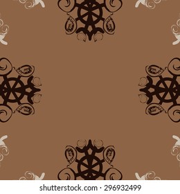 Circular seamless  pattern of winter motif,snowflakes, spirals, spot, hole, copy space. Hand drawn.