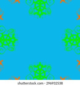 Circular seamless  pattern of winter motif,snowflakes, spirals, spot, hole, copy space. Hand drawn.