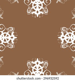 Circular seamless  pattern of winter motif,snowflakes, spirals, spot, hole, copy space. Hand drawn.