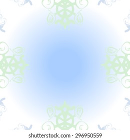 Circular seamless  pattern of winter motif,snowflakes, spirals, spot, hole, copy space. Hand drawn.
