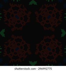 Circular seamless  pattern of winter motif,snowflakes, stars, spot, hole, copy space. Hand drawn.