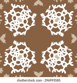 Circular seamless  pattern of winter motif,snowflakes, stars, spot, hole, copy space. Hand drawn.