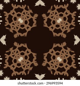 Circular seamless  pattern of winter motif,snowflakes, stars, spot, hole, copy space. Hand drawn.