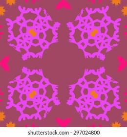 Circular seamless  pattern of winter motif,snowflakes, stars, spot, hole, copy space. Hand drawn.
