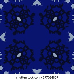 Circular seamless  pattern of winter motif,snowflakes, stars, spot, hole, copy space. Hand drawn.