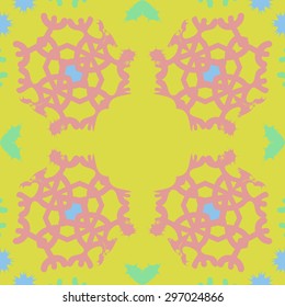 Circular seamless  pattern of winter motif,snowflakes, stars, spot, hole, copy space. Hand drawn.