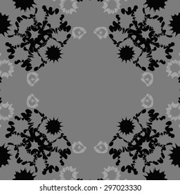 Circular seamless  pattern of winter motif,snowflakes,stars, spot, hole, copy space. Handmade.