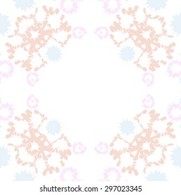 Circular seamless  pattern of winter motif,snowflakes,stars, spot, hole, copy space. Handmade.