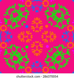 Circular  seamless pattern of winter theme, snowflakes, hole,spots, stars, ellipses. Hand drawn.