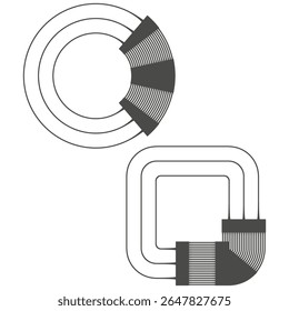 Formulário de setor circular. Elemento de arco quadrado. Layout de vetor radial. Símbolo de contraste abstrato.