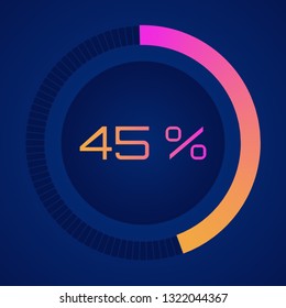 Circular sector percentage diagrams from 0 to 100 - indicator with gradient from hot pink to orange. Vector Colorful pie charts   Business infographics. Loading and buffering percentage icon set.