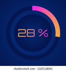 Circular sector percentage diagrams from 0 to 100 - indicator with gradient from hot pink to orange. Vector Colorful pie charts   Business infographics. Loading and buffering percentage icon set.