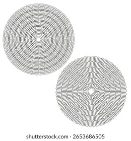 Circular segment pattern. Concentric curved shapes. Intricate Vector design. Black white illustration. EPS 10.