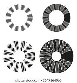 Padrões de segmento circular. Formas geométricas abstratas. Elementos brancos pretos. Arte óptica vetorial