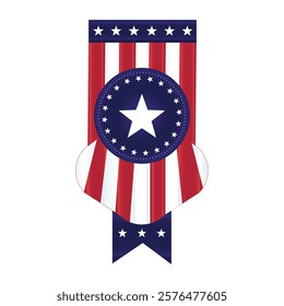 Circular shape American flag pennant banner vector illustration, isolated on white background- red, blue star design 4th of july independence day patriotic celebration