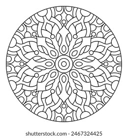 circular shape attractive mandala design for coloring book, soothing and simple mandala art
