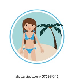 circular shape background beach with woman in bikini