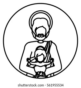 circular shape with contour half body saint joseph with baby jesus