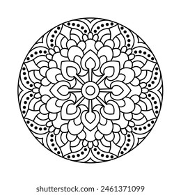 circular shape elegant mandala design for coloring book, yoga logo design, easy mandala art for henna design
