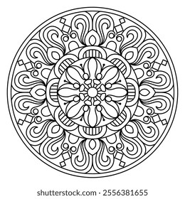 circular shape elegant mandala design for coloring book, mandala art for tattoo design
