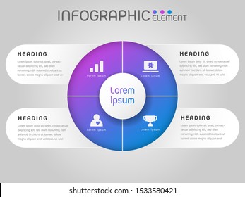 Circular shape elements of graph,diagram with steps,options,processes or workflow.Business data visualization.Creative circle element infographic template for presentation,vector illustration.