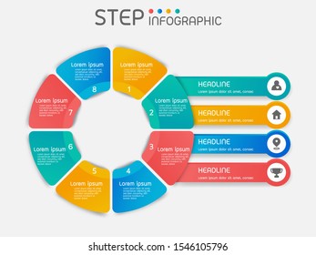 Circular shape elements of graph,diagram with steps,options,processes or workflow.Business data visuualization.Creative step infographic template for presentation,vector illustration.