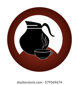 circular shape with glass jar of coffee with handle and cup coffee