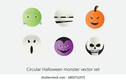 circular shape of Halloween monster carton character such as Frankenstein, mummy, dracula.