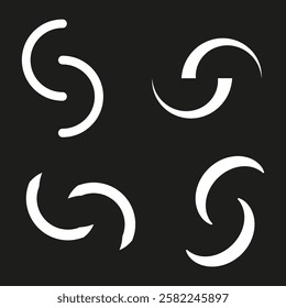 Circular shape icon. Rotating abstract designs. Vector geometric elements. Black graphic symbols.