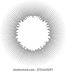 Circular shape with irregular rays at both ends, tapering outward with a spaced center.