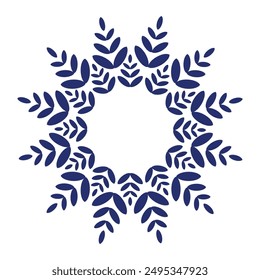 A circular shape of leaves blue , earthenware,ornament