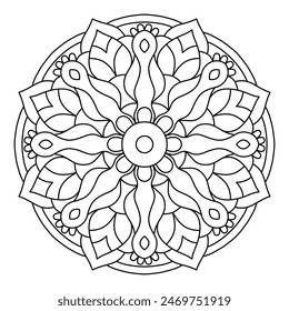 circular shape mandala design for coloring book, tattoo design, soothing mandala art
