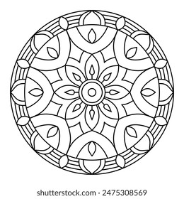 circular shape mandala design for coloring book, tattoo design, wall art, simple mandala art
