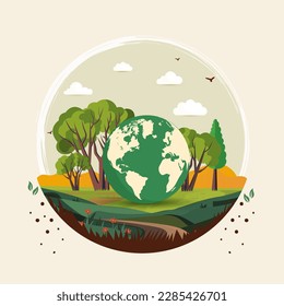 Circular Shape Nature Landscape Background And Earth Globe Illustration.