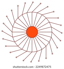 Circular shape with petals like sun or flower isolated on white. Vector clipart.