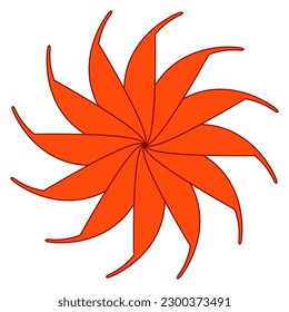 Circular shape with petals like sun or flower isolated on white. Vector clipart.