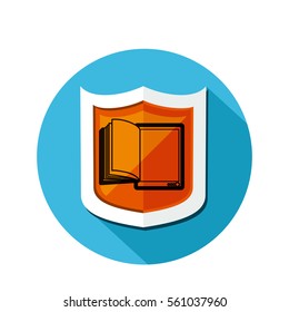 circular shape and shield with open book