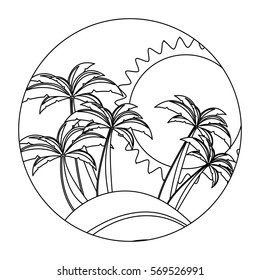 circular shape with silhouette background beach