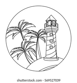 circular shape with silhouette background beach and headlight